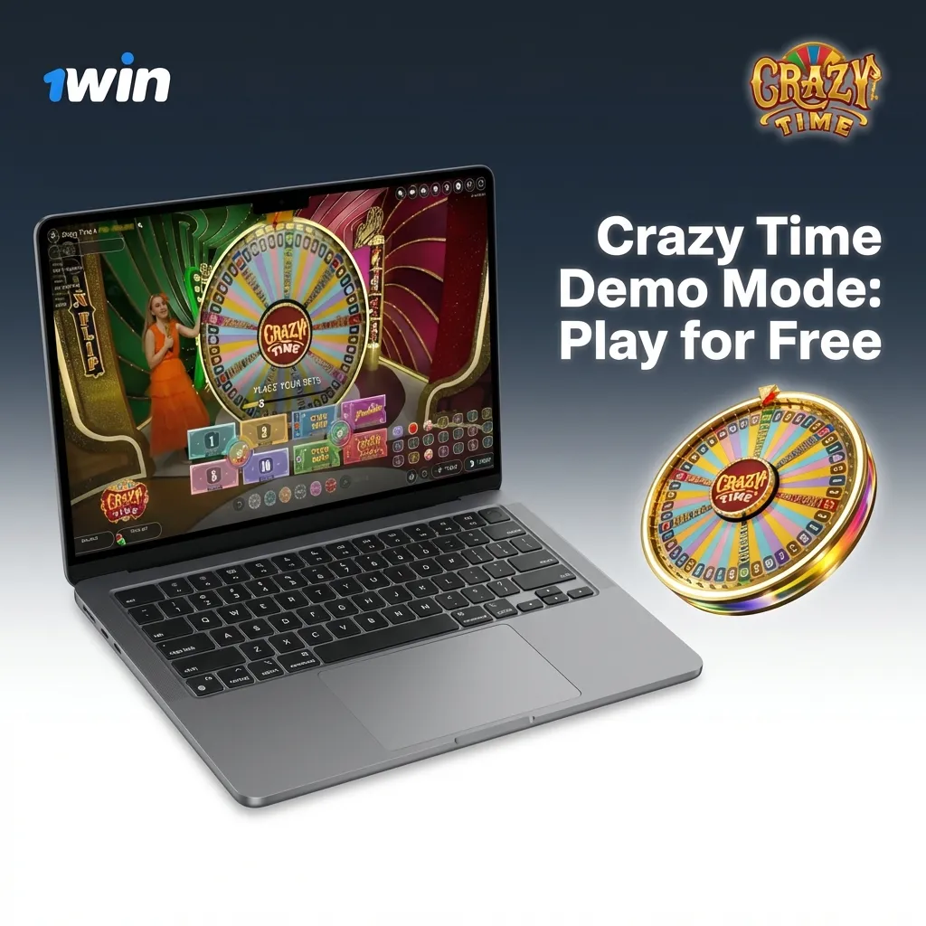 Player testing Crazy Time demo mode with virtual credits on 1win platform interface