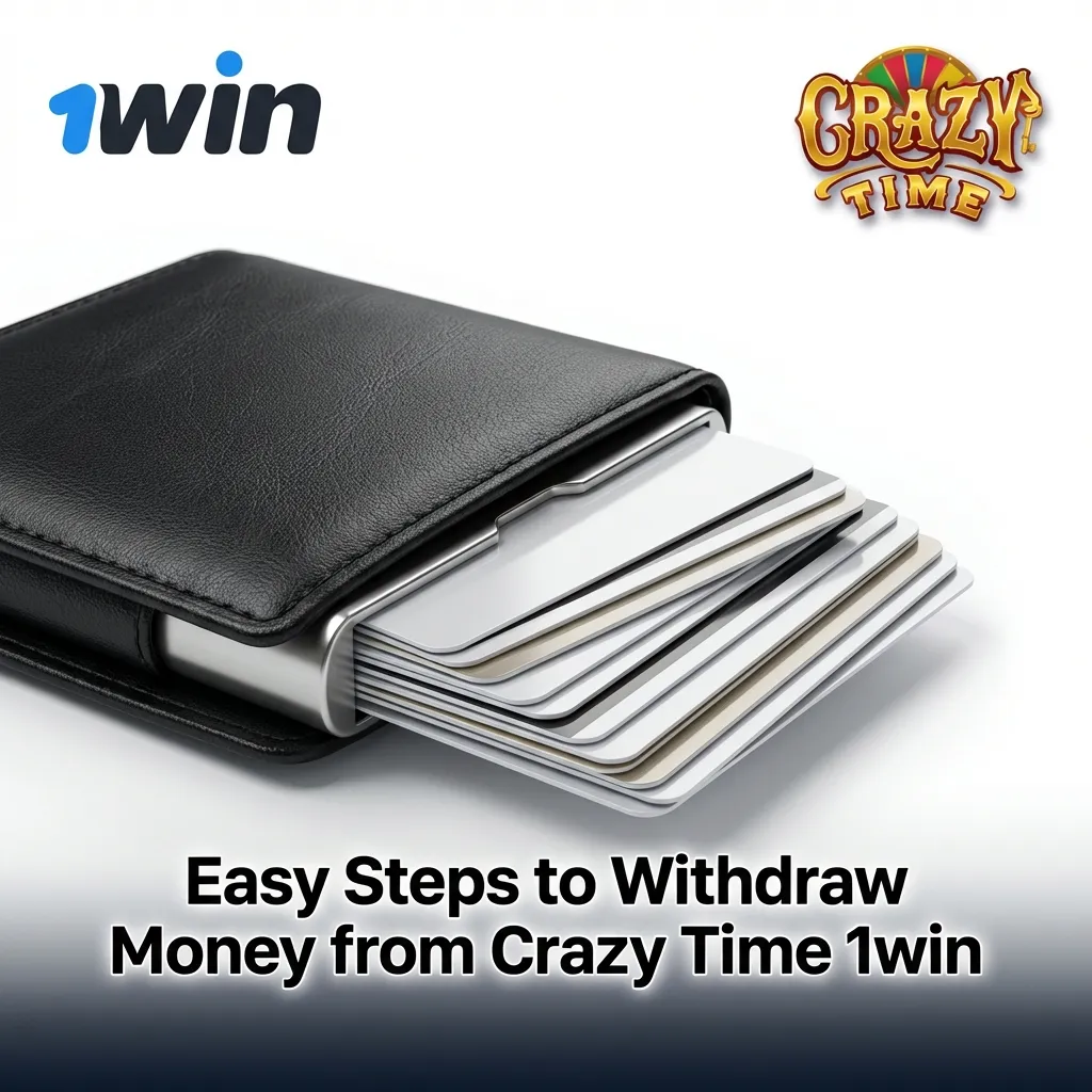 Steps to withdraw money from Crazy Time 1win showing account verification, payment method selection, and withdrawal process